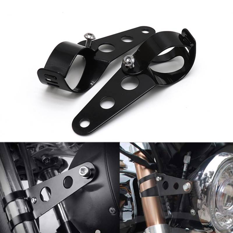 HQTS Motorrad Scheinwerferhalter Gabeln Universal 38mm-51mm, Halterung für Scheinwerfer Motorrad Halterung Clip Schwarz von HQTS