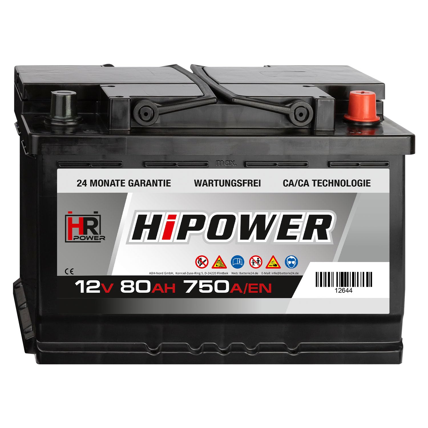 HR Autobatterie 12V 80Ah HiPower 750A Hochleistungs-Blei-Säure-Batterie, Langlebig, Kompatibel mit PKW von HR-Power