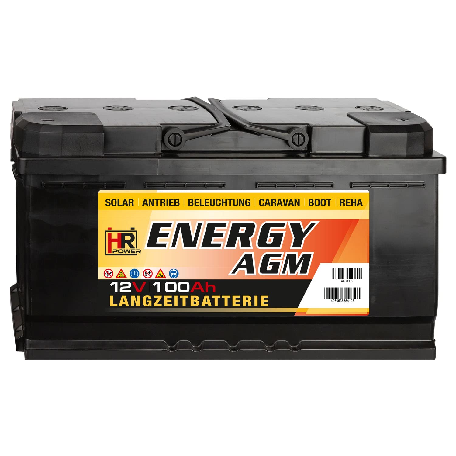 HR-ENERGY 100Ah AGM Batterie 12V Wartungsfrei, Vibrationsgeschützt & Hohe Zyklenfestigkeit für Freizeit & Hobby von HR-Power