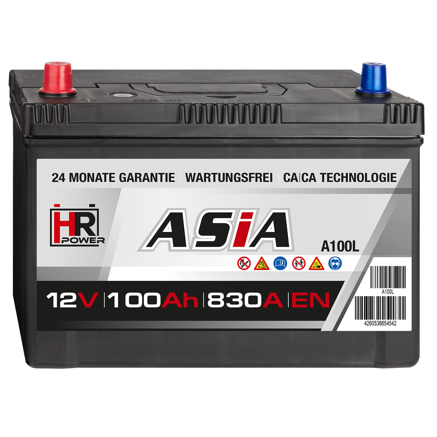 HR HiPower ASIA Autobatterie 12V 100Ah Japan Pluspol Links Starterbatterie ersetzt 70Ah 80Ah 90Ah 95Ah von HR-Power