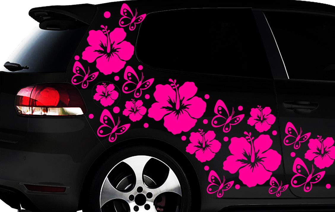 HR-WERBEDESIGN 108-teiliges Auto Aufkleber Hibiskus Blumen Schmetterlinge Hawaii WANDTATTOO l3p von okoium