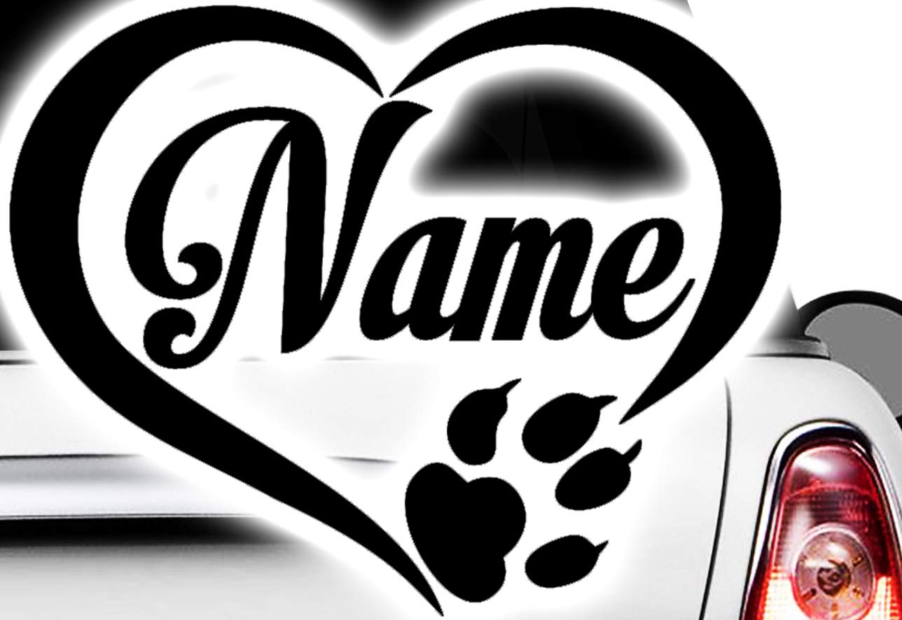 HR-WERBEDESIGN 1x Aufkleber Pfote Pfoten Hunde Wunschname Herz Sticker Auto Fun Tatze Dog Name paw Dog von HR-WERBEDESIGN