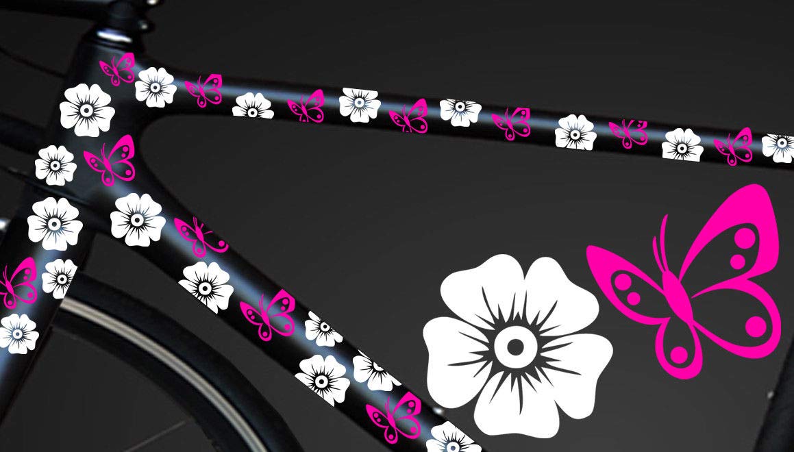 HR-WERBEDESIGN 24-teiliges Fahrrad Hibiscus Aufkleber Hibiskus Blumen Schmetterlinge BikeCyryx von HR-WERBEDESIGN