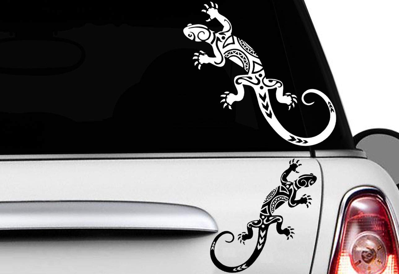 HR-WERBEDESIGN 2X Gecko 30 x 13cm Auto Aufkleber Hawaii Sticker Tattoo Gekko Hibiskus Eidechse von HR-WERBEDESIGN