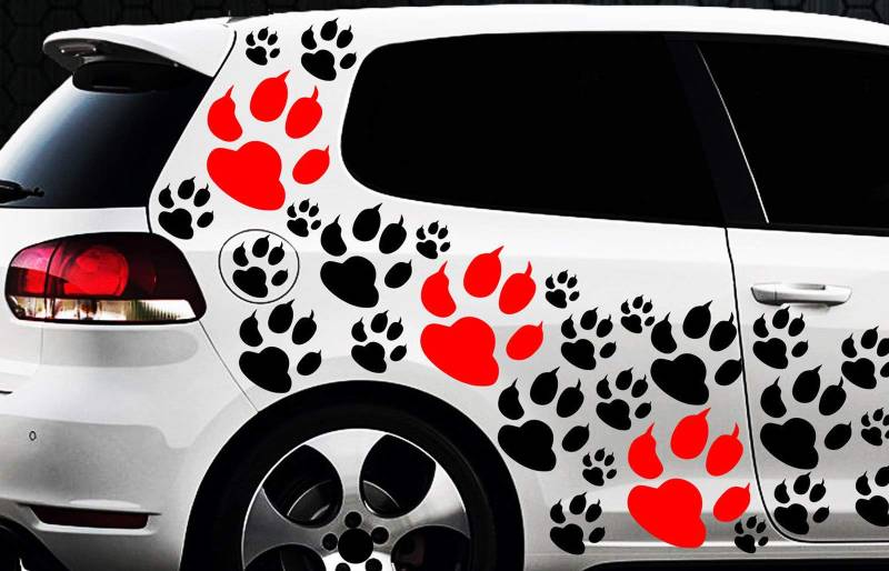 HR-WERBEDESIGN 93 Pfoten Pfote Tatze Sterne Auto Aufkleber Set Sticker Tuning Wandtattoo Tribal von HR-WERBEDESIGN