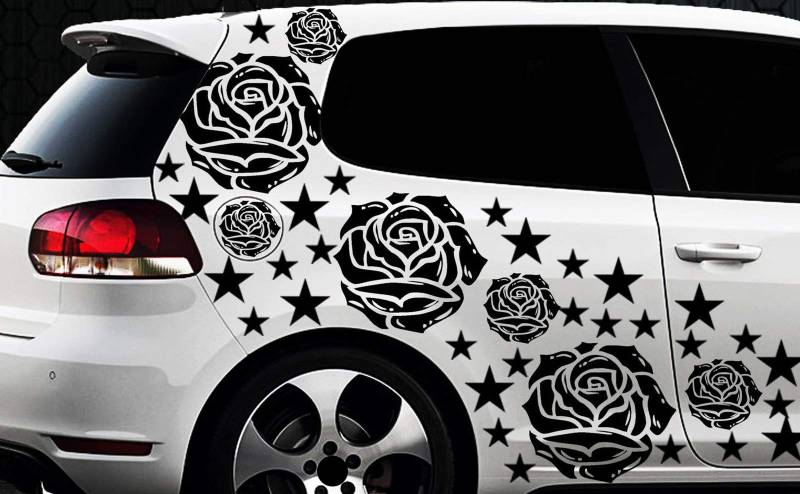 HR-WERBEDESIGN 93 Rosen Sterne Star Auto Aufkleber xx Sticker Rosen Stylin Wandtattoo Blumen c von HR-WERBEDESIGN