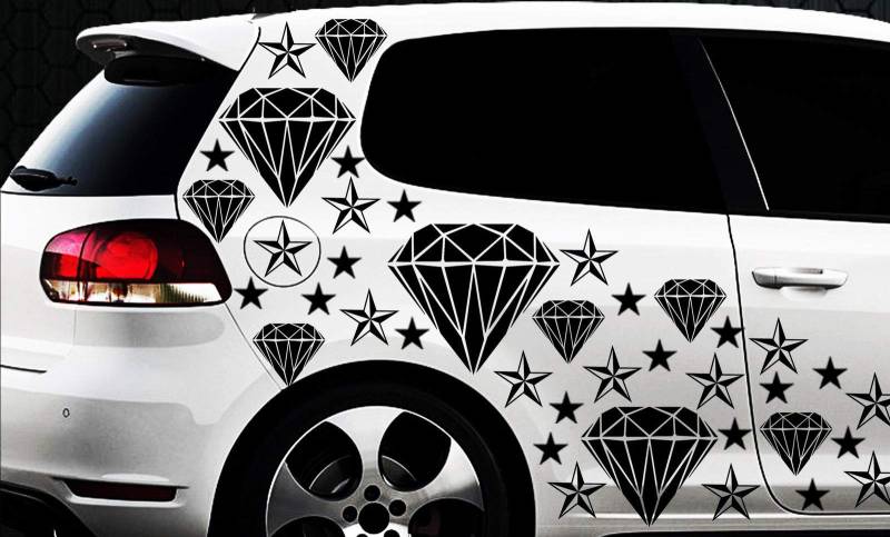 HR-WERBEDESIGN 93-teiliges Diamant Sterne Star Auto Aufkleber Set Sticker WANDTATTOO Blumen xx von HR-WERBEDESIGN