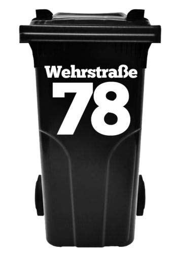 HR-WERBEDESIGN Hausnummer, Beschriftung, Aufkleber für Abfalltonne, Mülltonne, Num Müllbehälter, Schwarz, Folie, Sticker, einfach, Mülltonne von HR-WERBEDESIGN