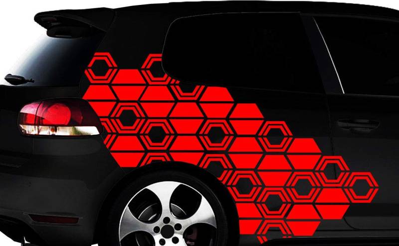 HR-WERBEDESIGN Hexagon Pixel Cyber Camouflage XmL Set Auto Aufkleber Sticker Tuning Wandtattoox von HR-WERBEDESIGN