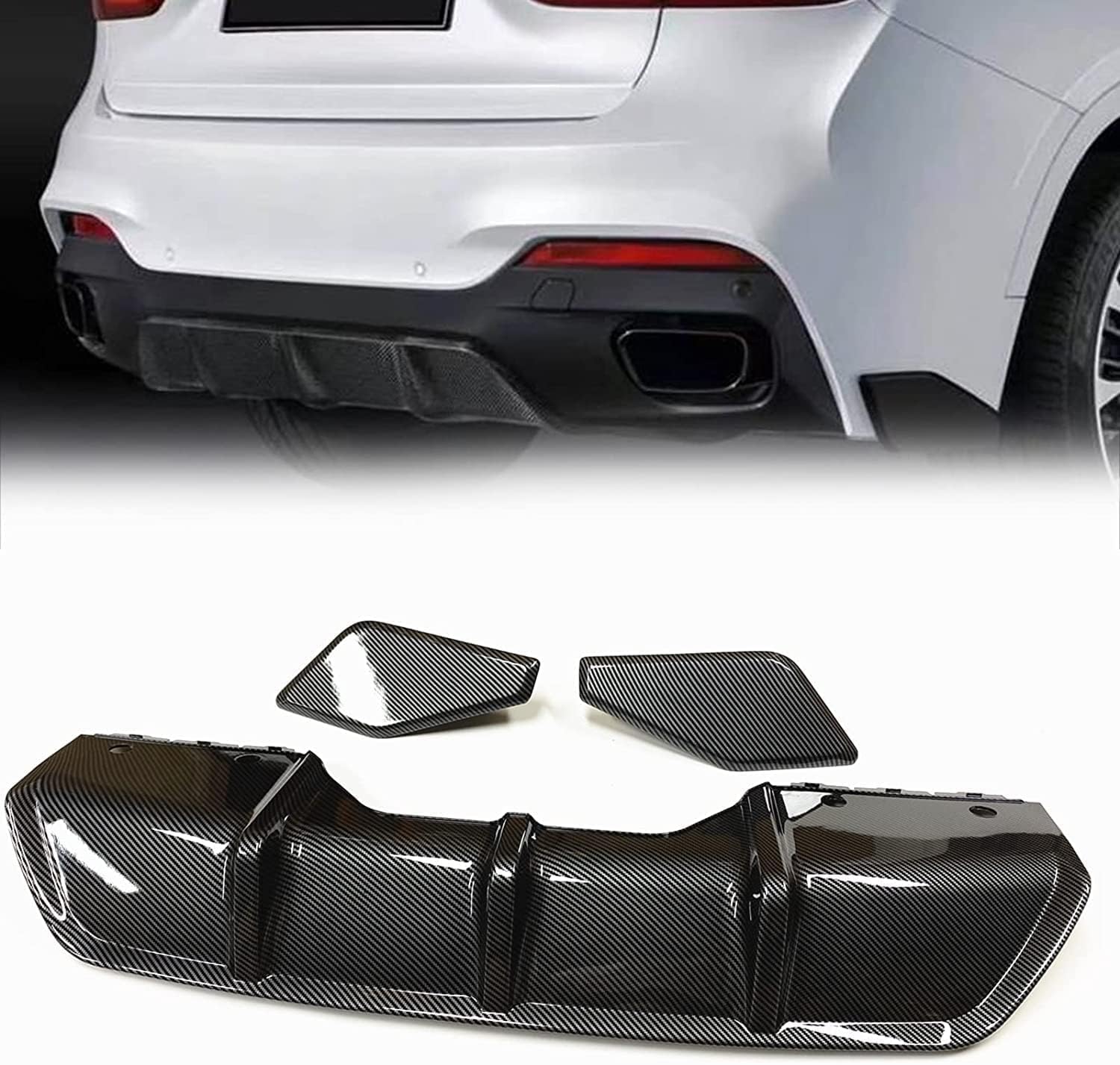 Heckstoßstange Diffusor Kit für BMW X6 F16 2015-2018 Dual Auspuffblende mit Edelstahlspitzen Sportlicher Hecklippe Spoiler von HRPOEW