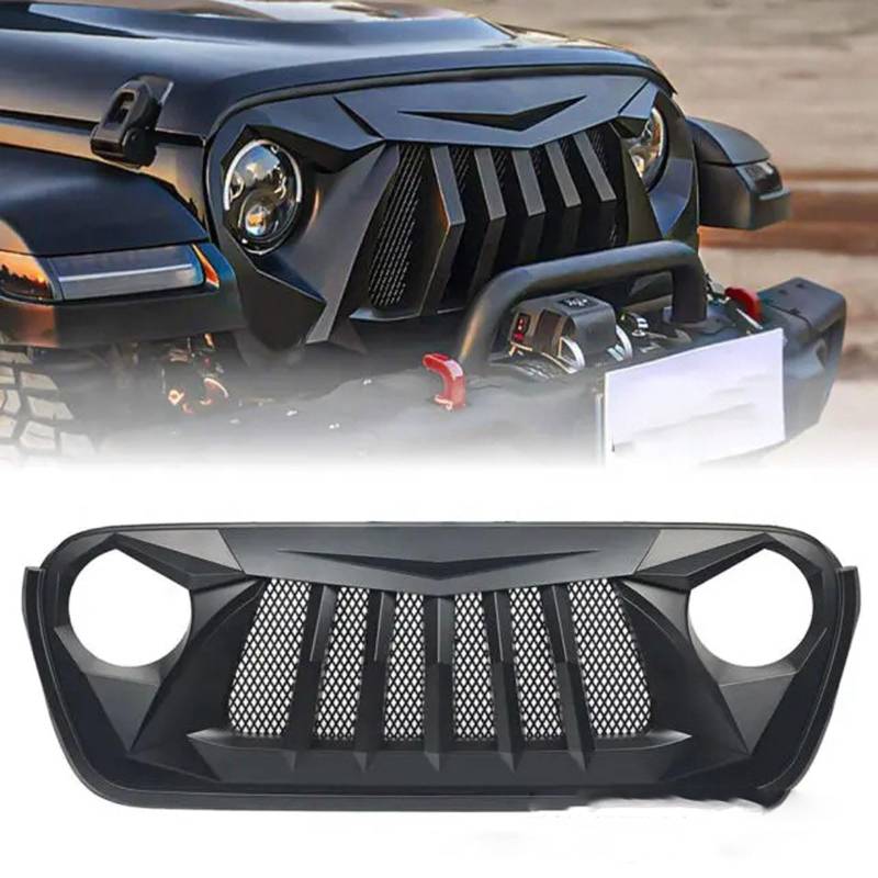 Kühlergrill für Jeep Wrangler 2018 2019 2020 2021 2022 2023 2024 Verschleißfest Wetterfest und Langlebig Sport Stil Autoersatzteile Dauerhaft Grill von HRPOEW