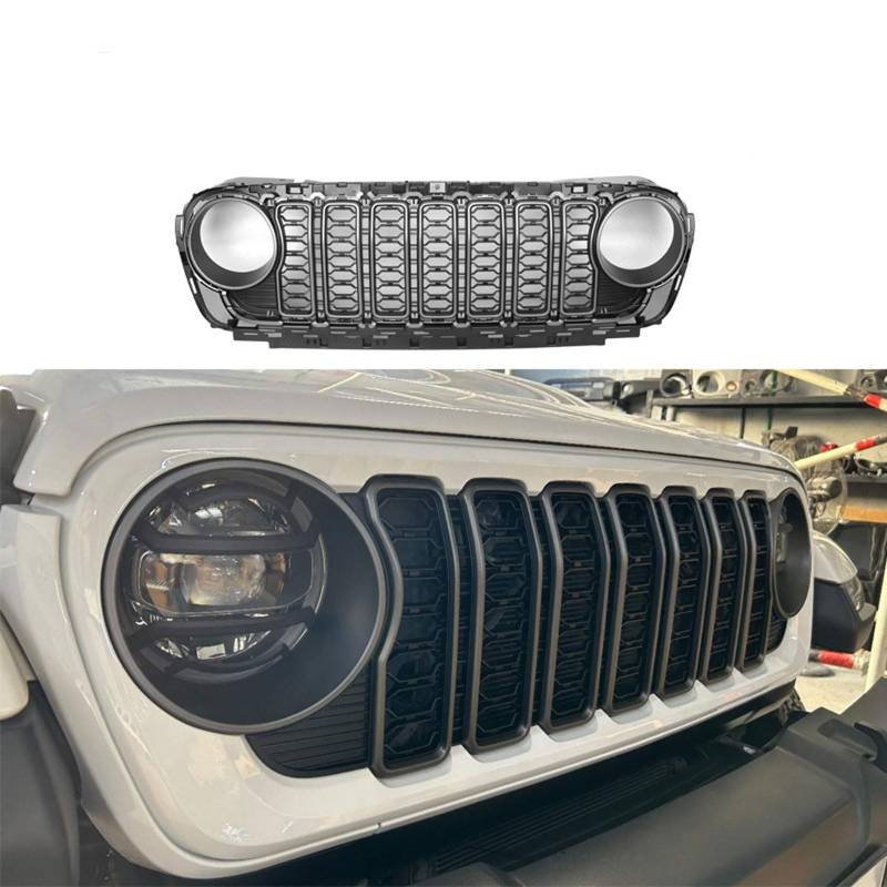 Kühlergrill für Jeep Wrangler 2018 2019 2020 2021 2022 2023 2024 Verschleißfest Wetterfest und Langlebig Sport Stil Autoersatzteile Dauerhaft Grill von HRPOEW