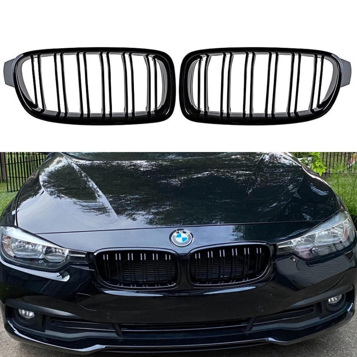 ABS F30 Grill, Front Nierengitter für 2012-2018 BMW 3 Series F30 F31 F35 320i 328i 328d 330i 335i (Doppellamellen glänzend schwarz Grills, 2pcs) von HSDOMTO