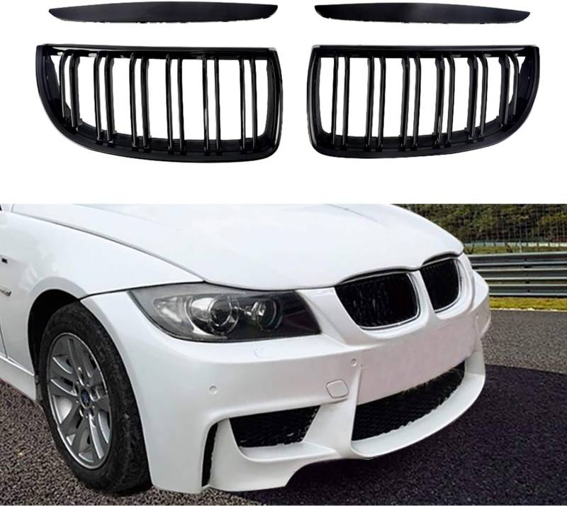 Front Niere Grille Hood Grills Fit für 2005-2008 E90/E91 3-Serie Doppellinie Glossy Black von HSDOMTO