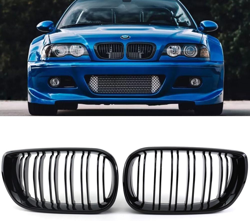 Gloss Black Kühlergrill für 3 Series E46 320i 328i 2002-2005 4 Door Sedan Nieren Doppel Bar Front Grille von HSDOMTO