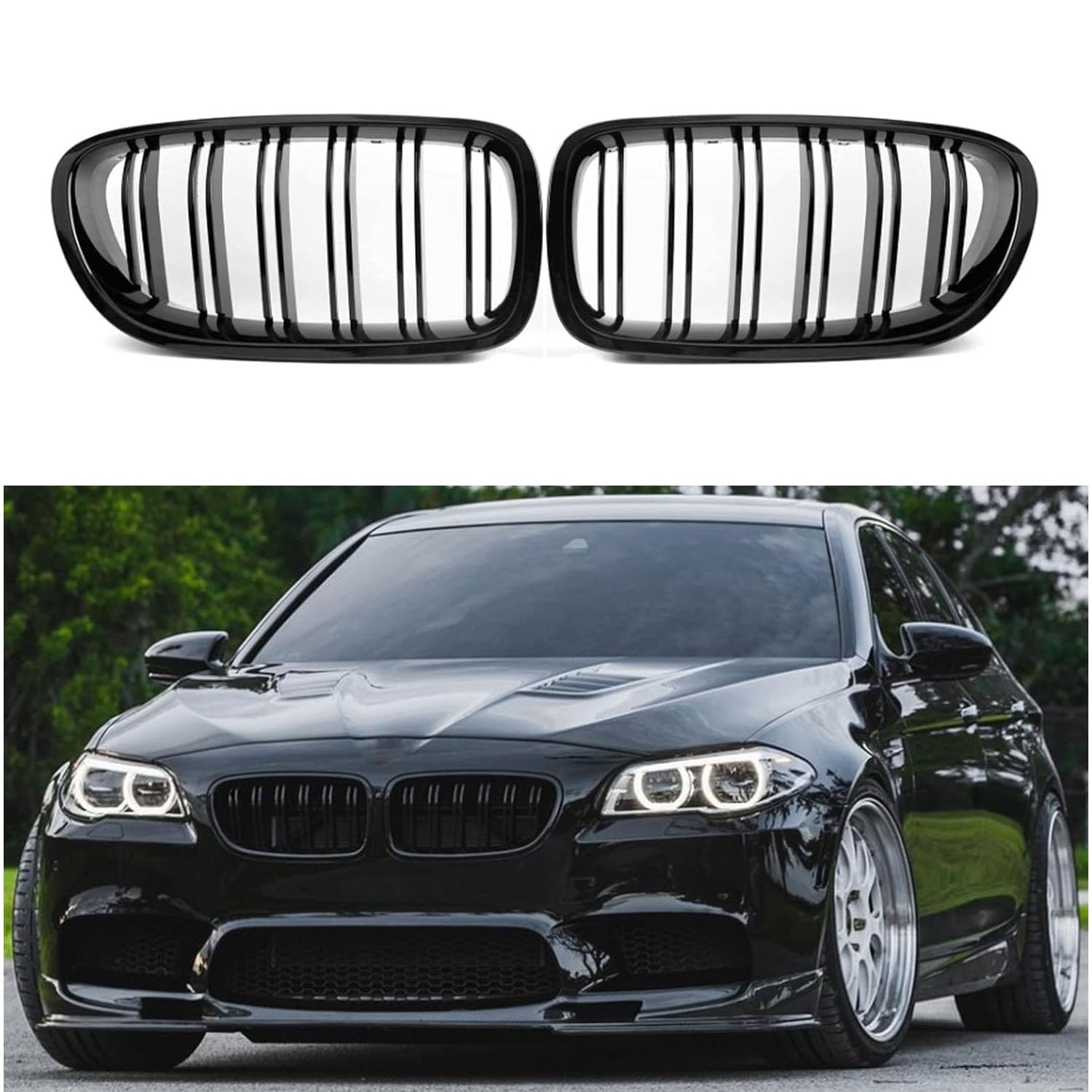 Gloss Black Kühlergrill für 5 Series F10 F11 F18 M5 2010-2017 Nieren Doppel Bar Front Grille (F10 2010-2017) von HSDOMTO