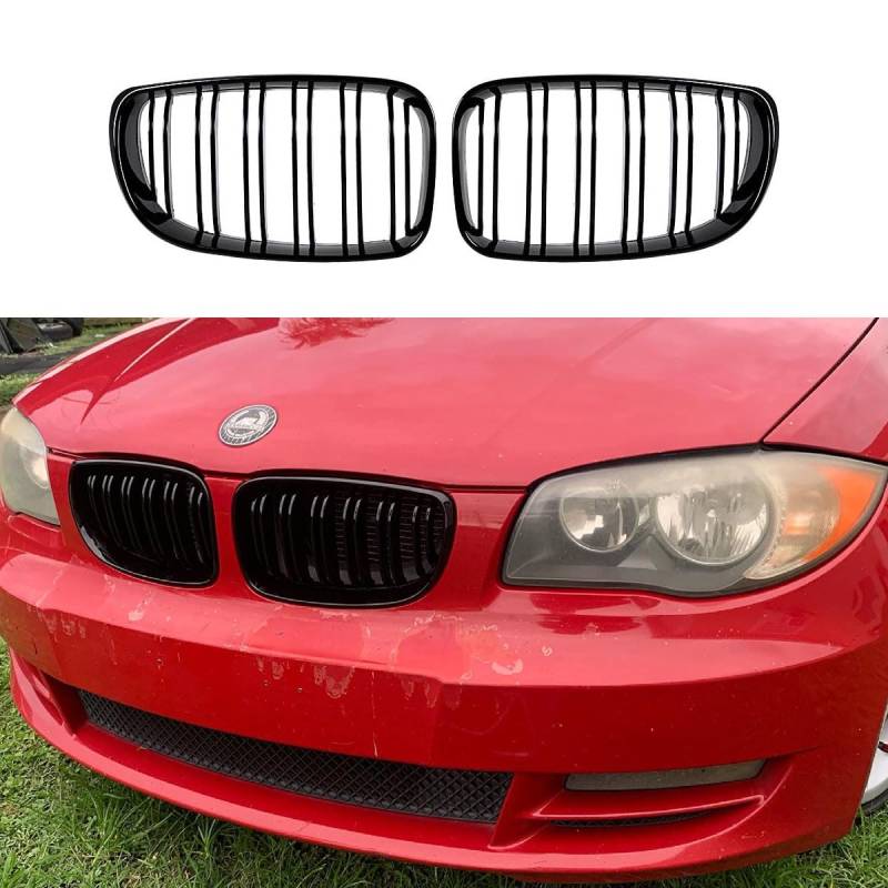 Gloss Black Kühlergrill für E81 E82 E87 E88 1 Series 2008-2013 Nieren Doppel Bar Front Grille von HSDOMTO