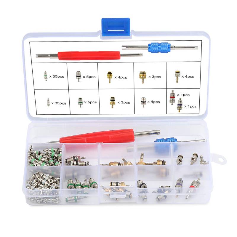 HSEAMALL 102 STÜCKE A/C Ventilkern R12 R134a Automotive Klimaanlage Kälte Reifen Ventilschaft Kernen Remover Tool Sortiment Kit von HSEAMALL