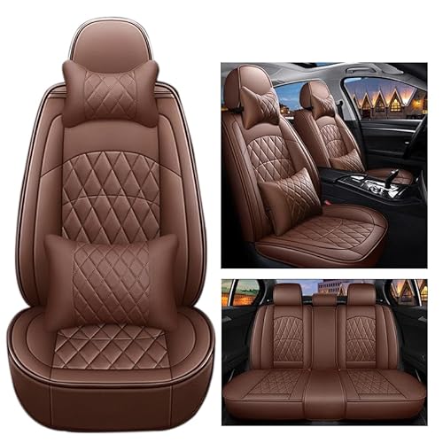 HSHTTKL Auto sitzbezüge für Cadillac Cts III 2014 2015 2016 2017 2018 2019, Wasserdichter Leder-Autositzbezug Seasons Protectors VerschleißFest 5-Sitzer Autositzbezug,Brown von HSHTTKL