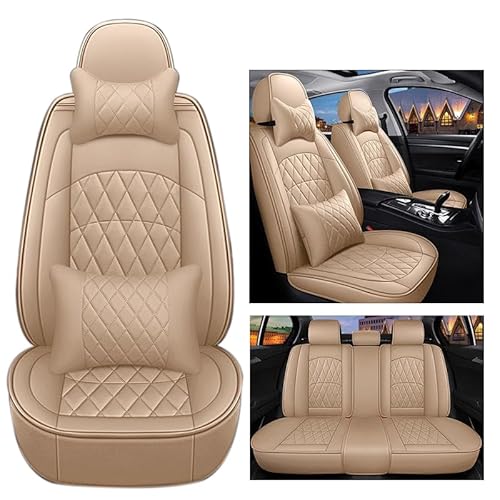 HSHTTKL Auto sitzbezüge für Chevrolet Caprice 2006-2016, Wasserdichter Leder-Autositzbezug Seasons Protectors VerschleißFest 5-Sitzer Autositzbezug,Beige von HSHTTKL