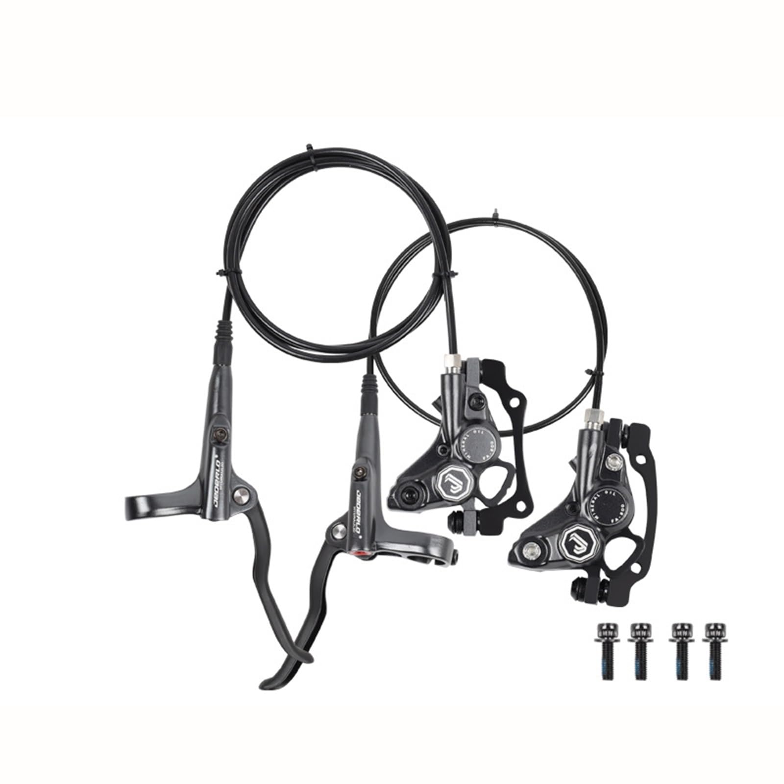 HSIRYAOHD Hydraulisches Scheibenbremsen-Set für Mountainbike, rechts, vorne, 800 mm, links, hinten, 1400 mm, 4-Kolbenbremse, Aluminiumlegierung, integrierte Bremssättel, hydraulische Scheibenbremse von HSIRYAOHD