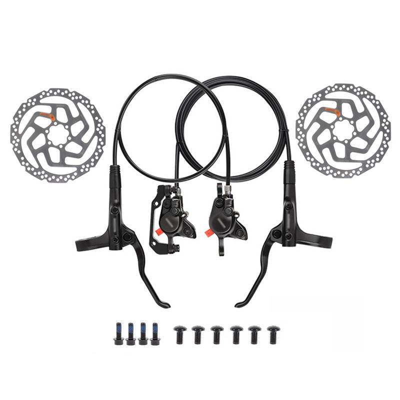 HSIRYAOHD Hydraulisches Scheibenbremsen-Set für Mountainbike, vorne, 800 mm, hinten, 1400 mm, Doppelkolben, einteiliger Zylinder, Aluminium-Bremsgriff mit Bremsbelägen und 160/180 mm Edelstahl-Rotoren von HSIRYAOHD