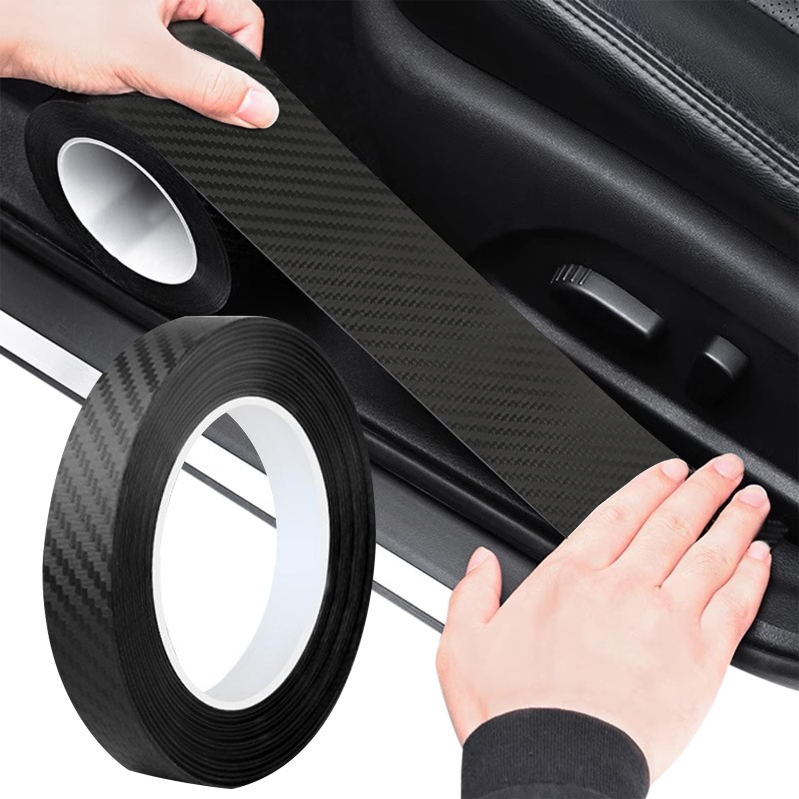 Auto Einstiegsleisten Kantenschutz Aufkleber 10M,HSJKWPT Carbon Folie Auto Einstiegsleisten Schutz 3/5/7/10CM Auto Gummi Stoßstange Spoiler Kantenschutz für Auto Fahrrad (Kohlefaser schwarz-3CMX10M) von HSJKWPT