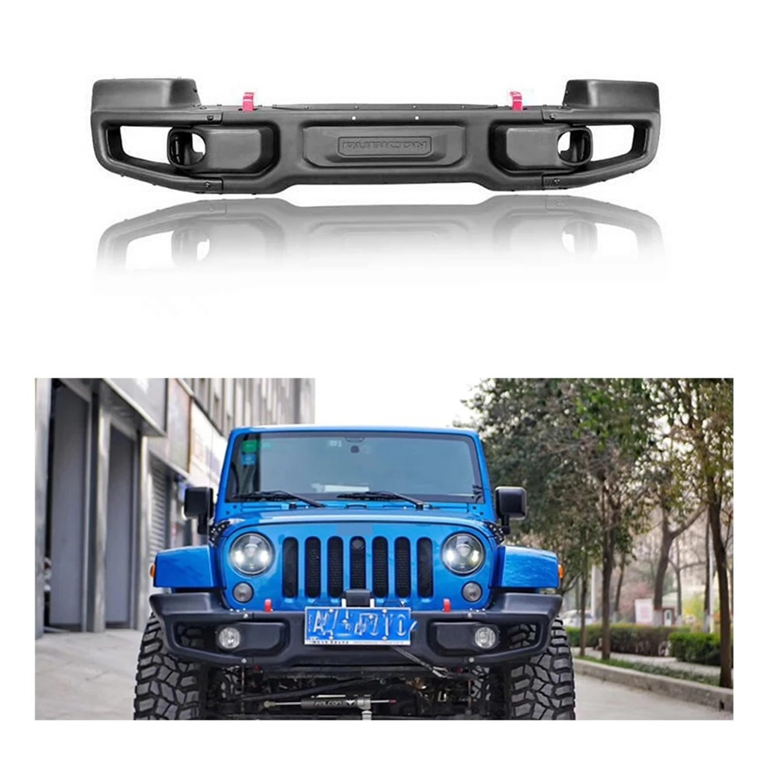 10. Jahrestag Frontstoßstange mit Umschlingungswinkel aus schwarzem Stahl, kompatibel mit Jeep Wrangler 2007–2017 J087-3 von HTAQYU