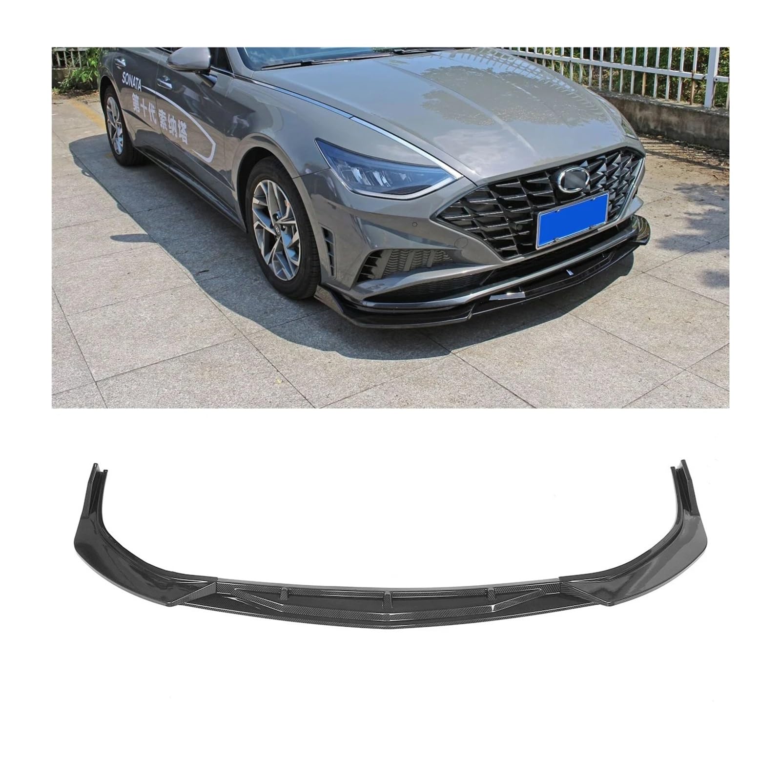 3-teiliges schwarzes Frontstoßstangenlippen-Seitenunterteil-Kinn-Bodykit-Spoilerschutz for Hyundai Sonata 2020-up Autozubehör(CF look) von HTAQYU