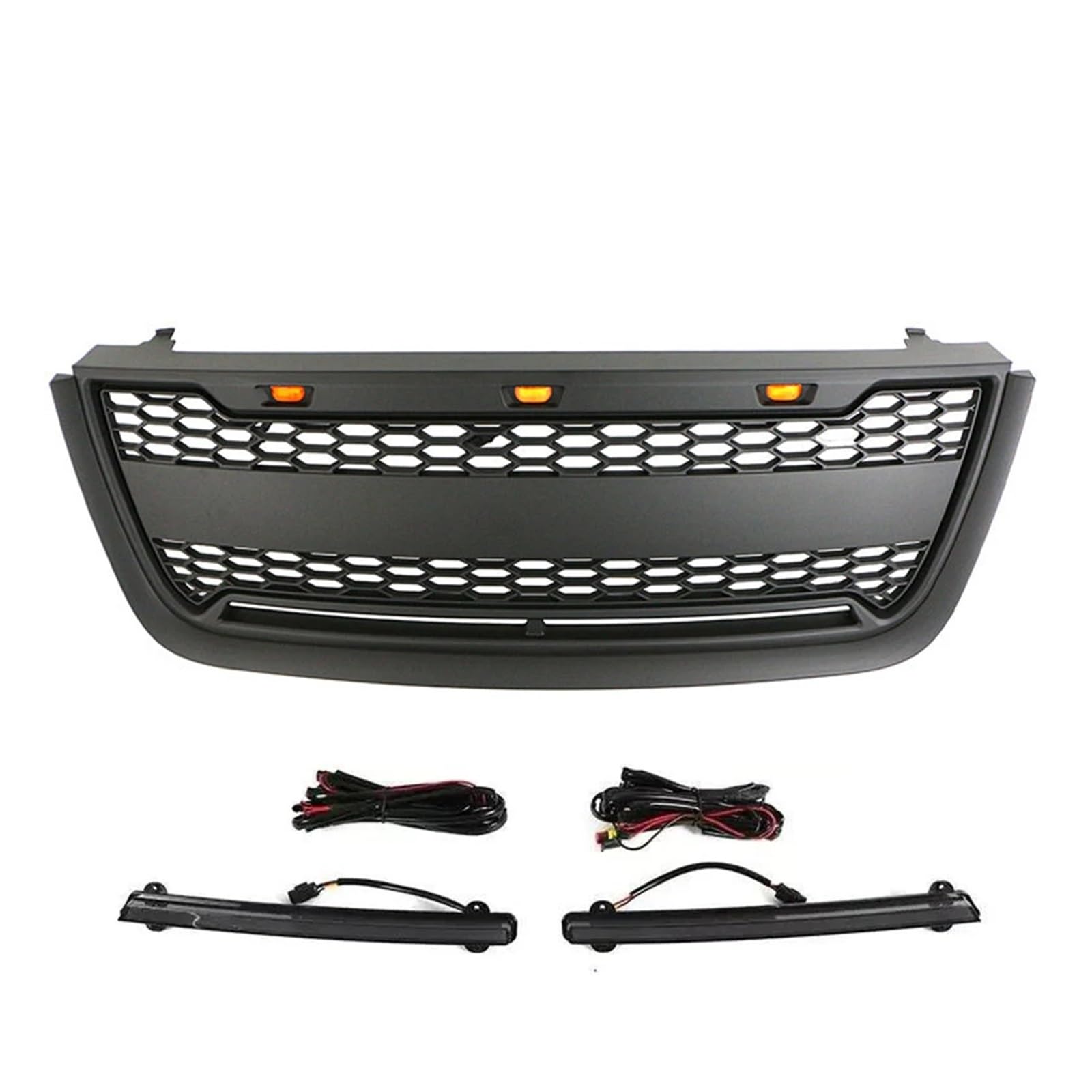 Auto-Außenzubehör, Frontgrill, Mattschwarz oder grau, Stoßstangengrill mit LED-Leuchten, kompatibel mit Ford Expedition 2003–2006(Black with Light Bar) von HTAQYU