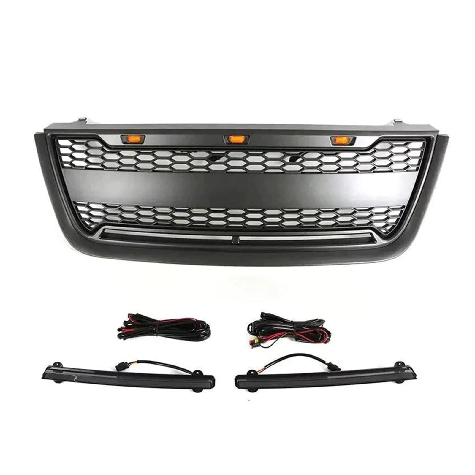 Auto-Außenzubehör, Frontgrill, Mattschwarz oder grau, Stoßstangengrill mit LED-Leuchten, kompatibel mit Ford Expedition 2003–2006(Grey with Light Bar) von HTAQYU