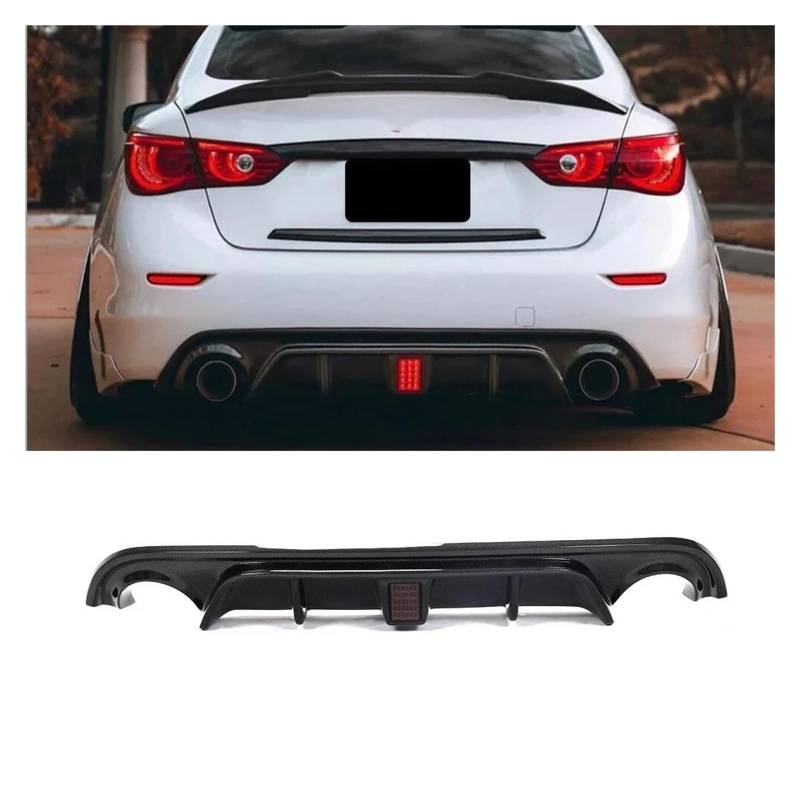 Auto Heckstoßstangendiffusor Lip Spoiler Guard Echtkohlefaser Kompatibel for Infiniti Q50 Limousine 2013-2017 Heckdiffusor mit LED von HTAQYU