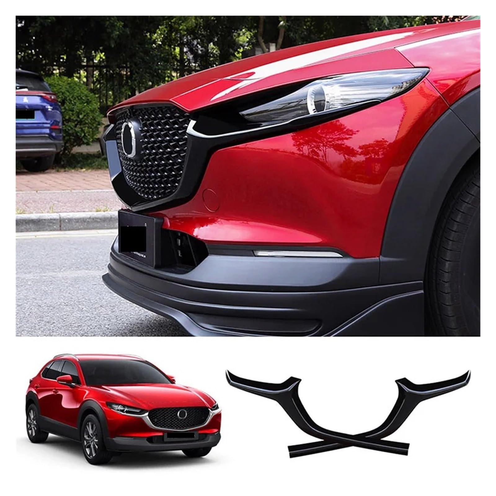 Auto Kühlergrill Zierleiste Front Stoßstange Abdeckung Zubehör Helles Schwarz Kompatibel for Mazda CX-30 2019 2020 von HTAQYU