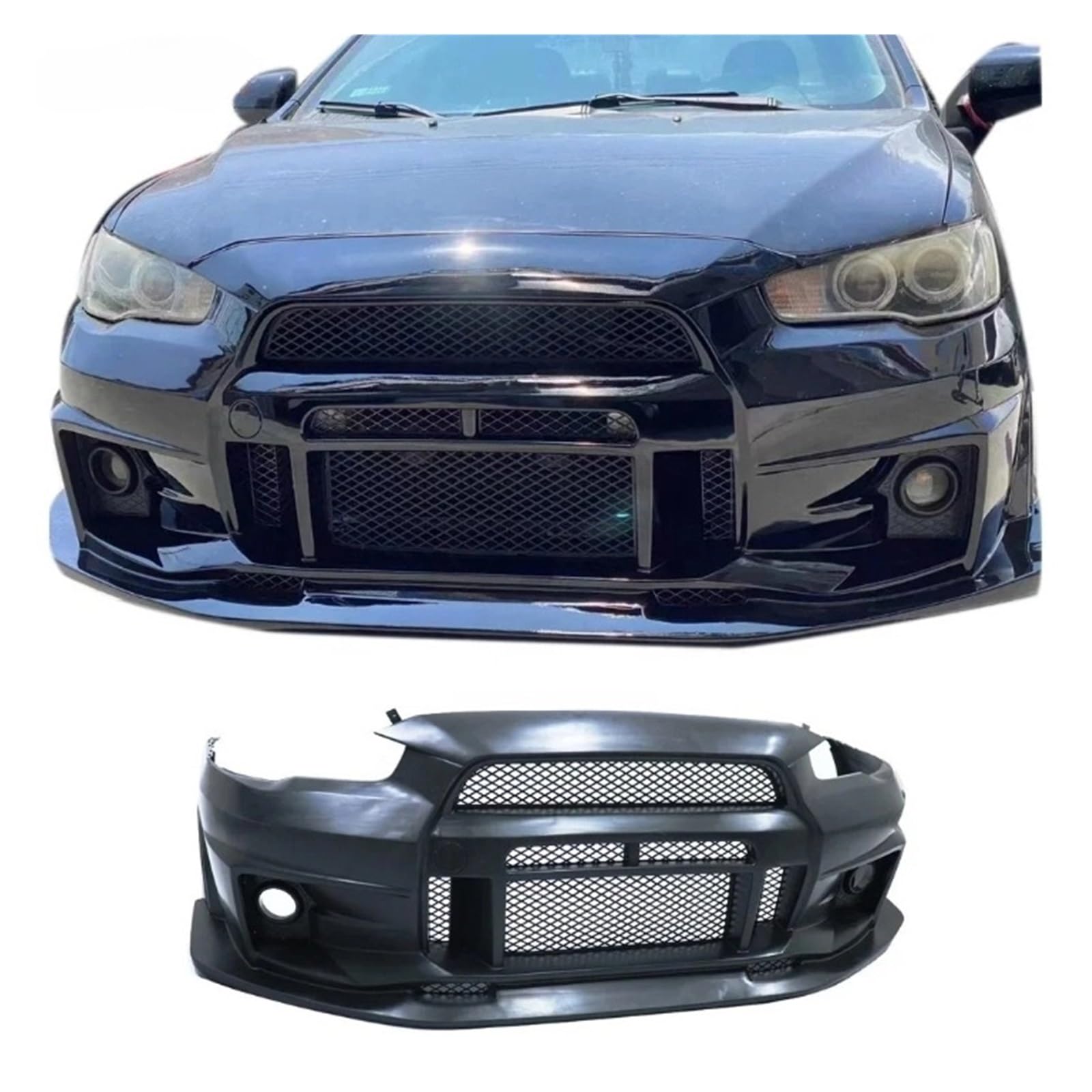 Autostoßstange for 2009–2017, kompatibel mit Mitsubishi Lancer Bodykit, Vary, Frontstoßstange for Lancer EX, Upgrade, Vary Style, PP-Kunststoffmaterial(with Fog lamp Hole) von HTAQYU