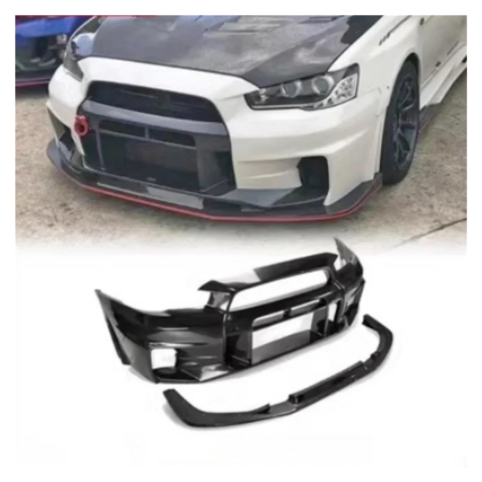 Body Kit Frontstoßstange Frontlippenbaugruppe Kompatibel for Mitsubishi Lancer-ex Evo 10th 2009-16 geändertes Autozubehör(Resin Front Bumper+cf Front Lip) von HTAQYU