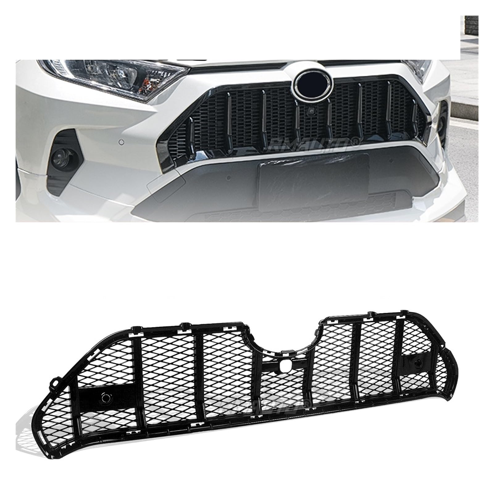 Grill Frontstoßstangengrill Wabenstil Renngrill Stoßstangengitter Verkleidung Karosserie-Kit Kompatibel for Toyota RAV4 2019-2021 Zubehör(B Style Black) von HTAQYU