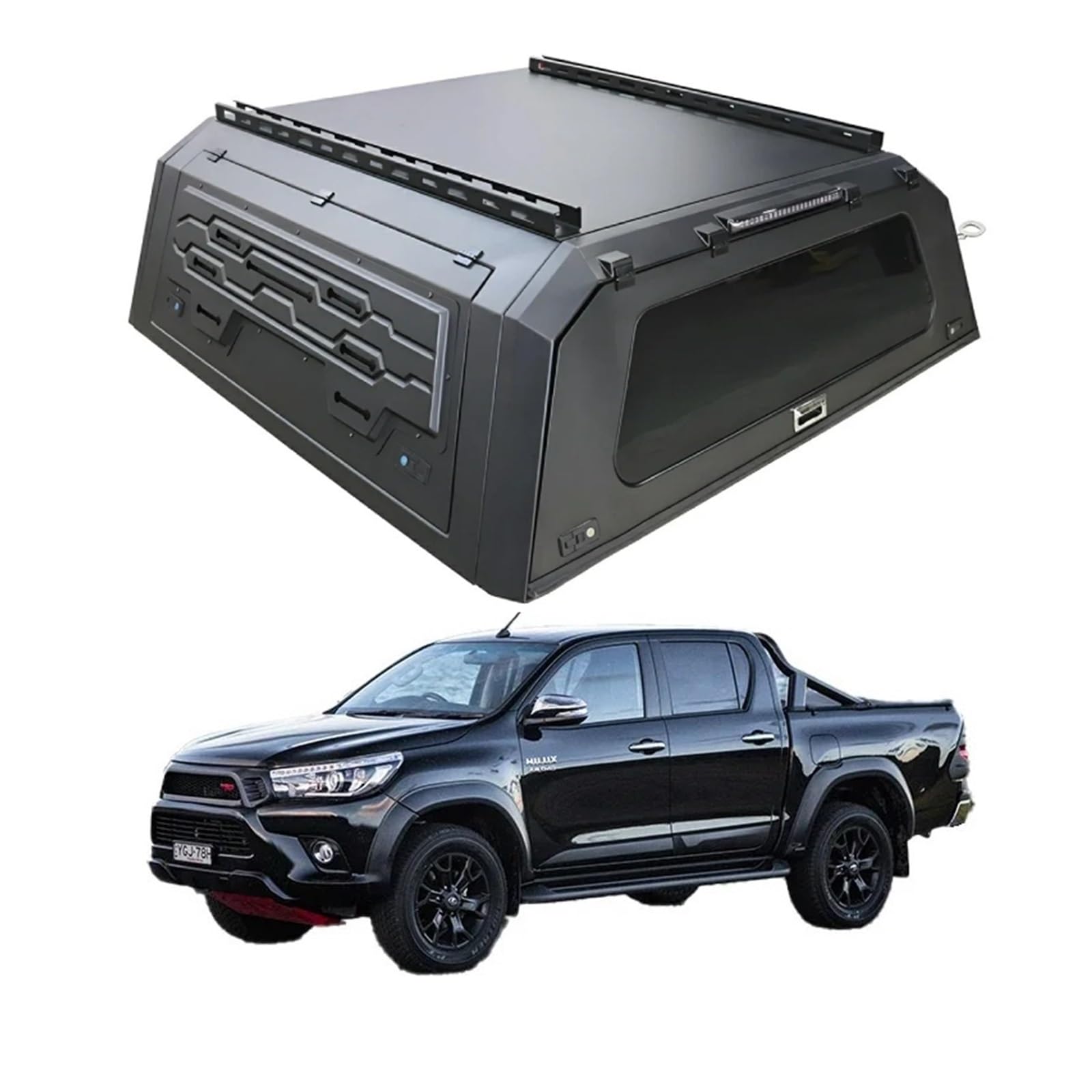 HTAQYU Laderaumabdeckung for Pickup-Truck-Ladefläche, Pick-up-Truck-Aufsatz, kompatibel mit Toyota Hilux TRD 2000–2025, Laderaumabdeckung mit Schloss, keine Bohrinstallation, Hardtop-Überdachung(Style von HTAQYU