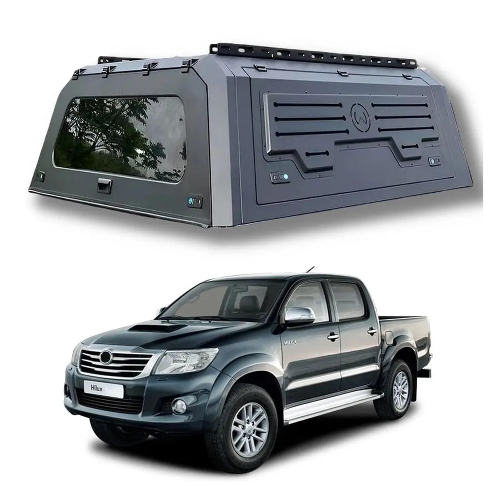 HTAQYU Laderaumabdeckung for Pickup-Truck-Ladefläche, Pick-up-Truck-Aufsatz, kompatibel mit Toyota Hilux Vigo 2001–2025, Laderaumabdeckung mit Schloss, keine Bohrinstallation, Hardtop-Überdachung(Styl von HTAQYU