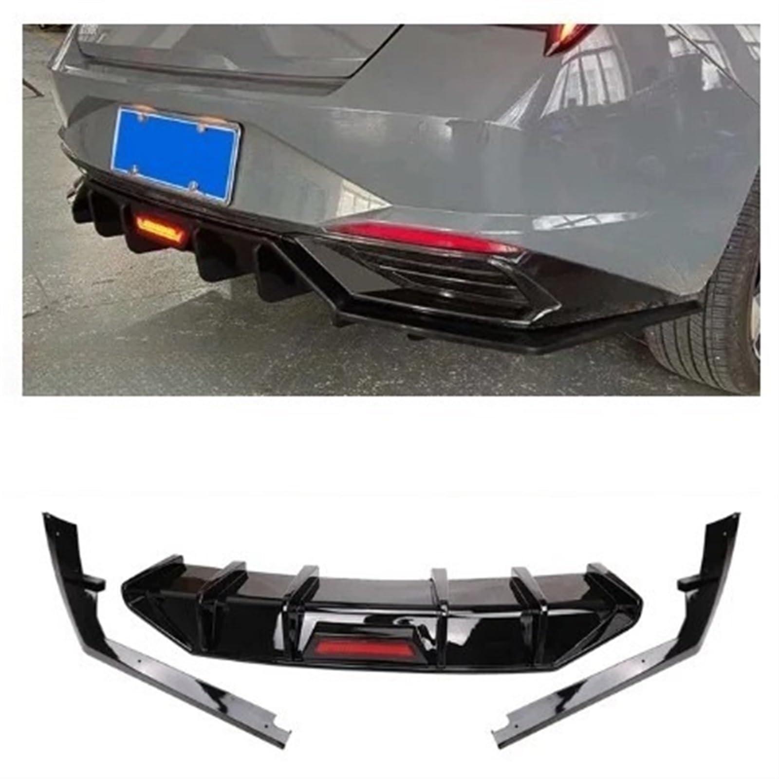 Kompatibel for Hyundai Elantra Avante CN7 2020 2021 2022 Heckspoiler Heckdiffusor Stoßstange Lip Body Kit Zubehör(Glossy black L-E-D) von HTAQYU