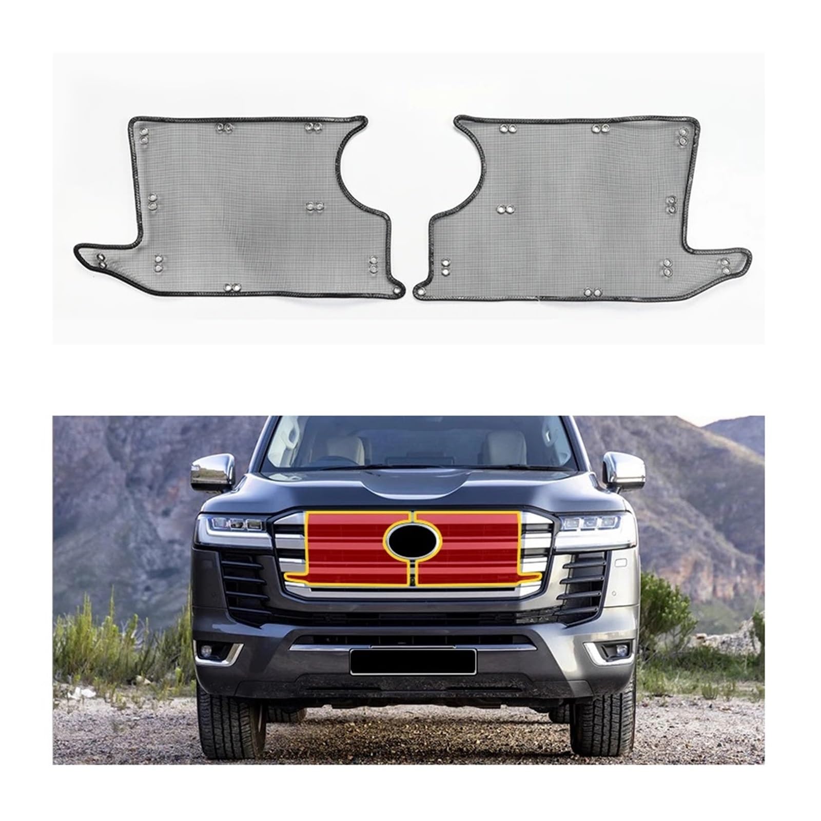 Kompatibel for Toyota Land Cruiser 300 GR GR-S Lc300 2022 2023 Tuning Exterieur Verbessertes Zubehör Edelstahldrahtgeflecht, Frontgrill(LC300) von HTAQYU