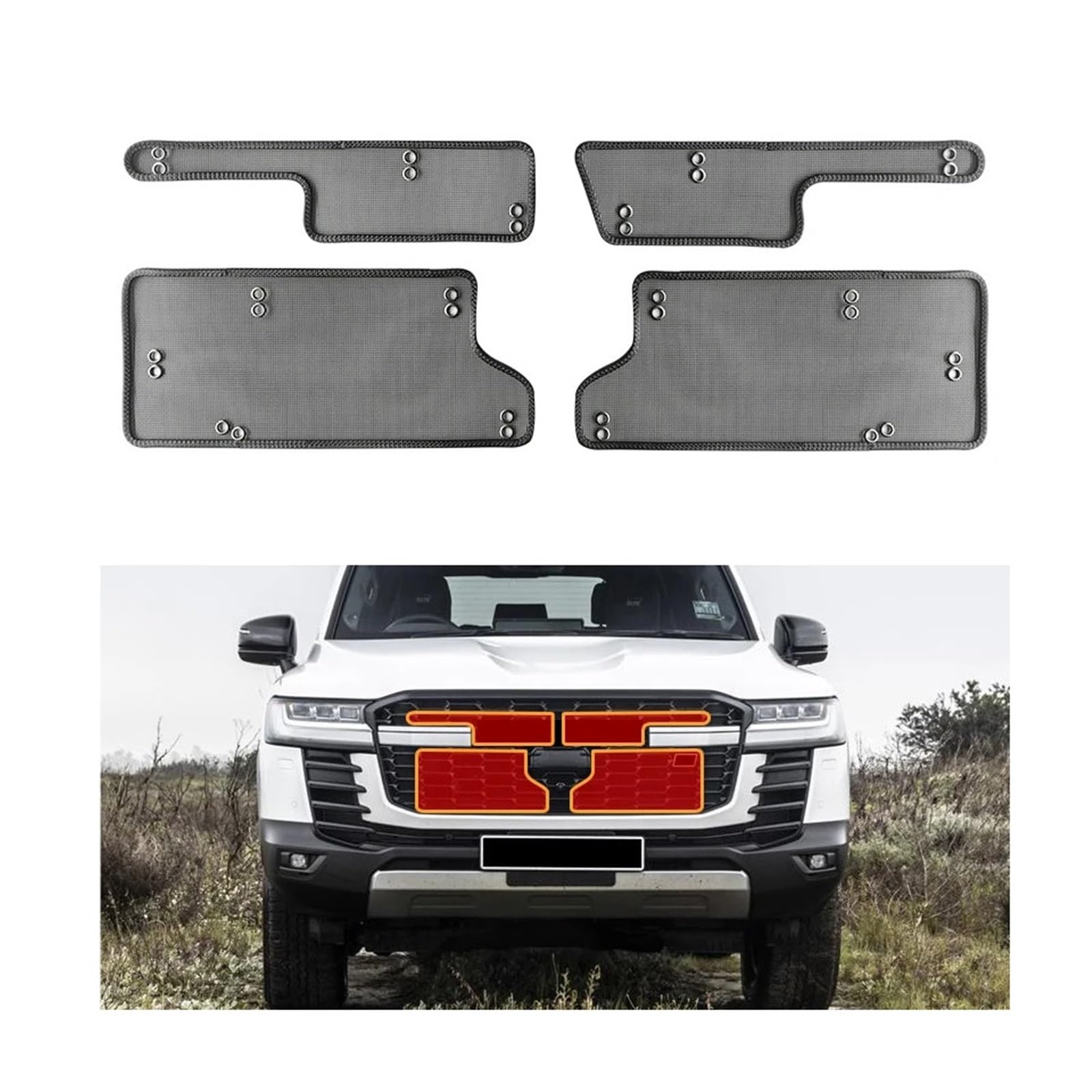 Kompatibel for Toyota Land Cruiser 300 GR GR-S Lc300 2022 2023 Tuning Exterieur Verbessertes Zubehör Edelstahldrahtgeflecht, Frontgrill(LC300 GR) von HTAQYU