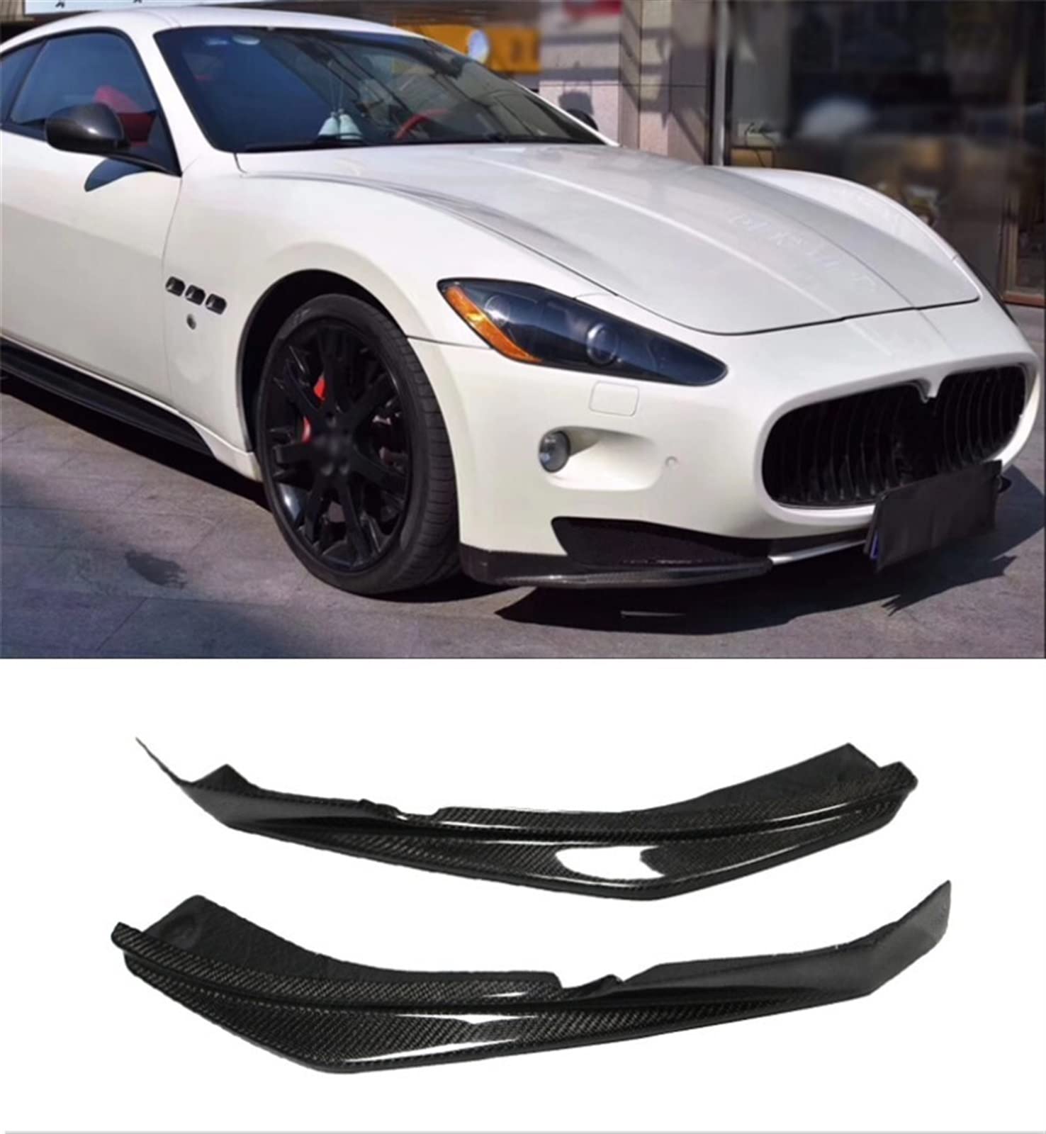 Kompatibel mit Maserati Gran Turismo GT GTS 2007–2014, echte Kohlefaser, Auto-Frontstoßstangen-Splitter, Lippenschürzen, Wickelwinkelschutz(for gts) von HTAQYU