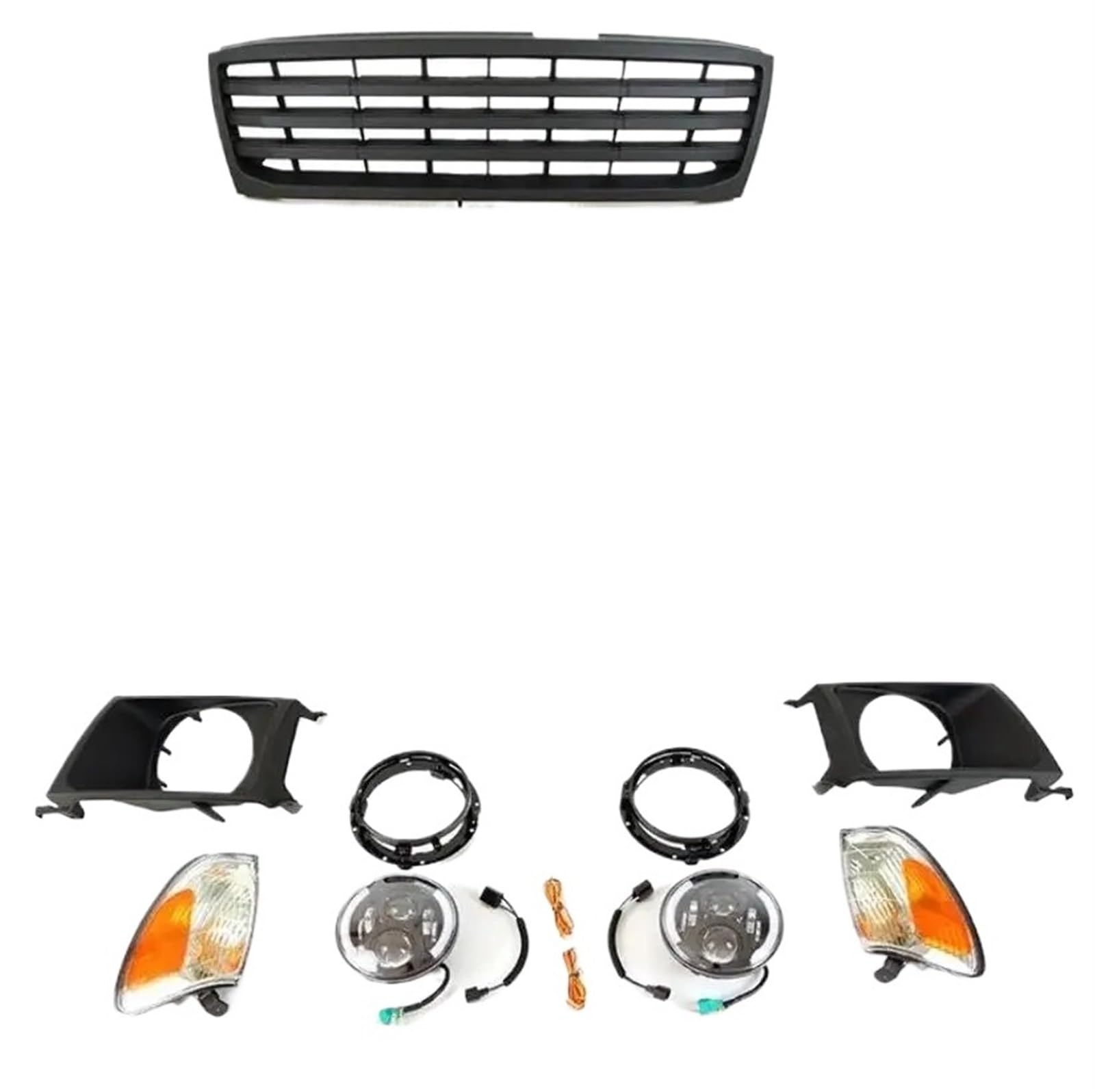 Oberer Kühlergrill for die vordere Stoßstange mit bernsteinfarbenem LED-Lampenschirm. Kompatibel for Toyota Land Cruiser LC100 + Front-LED-Scheinwerferzubehör 1998-2006(B) von HTAQYU