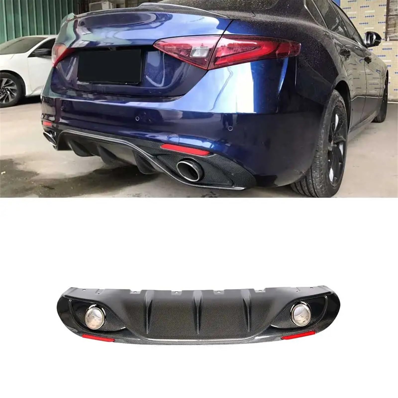 Schwarzer PP-Heckspoilerlippendiffusor mit Auspuffspitzen, kompatibel mit Alfa Romeo Giulia Limousine 4-Türer 2016 2017 Quadrifoglio TI(Carbon for Normal) von HTAQYU