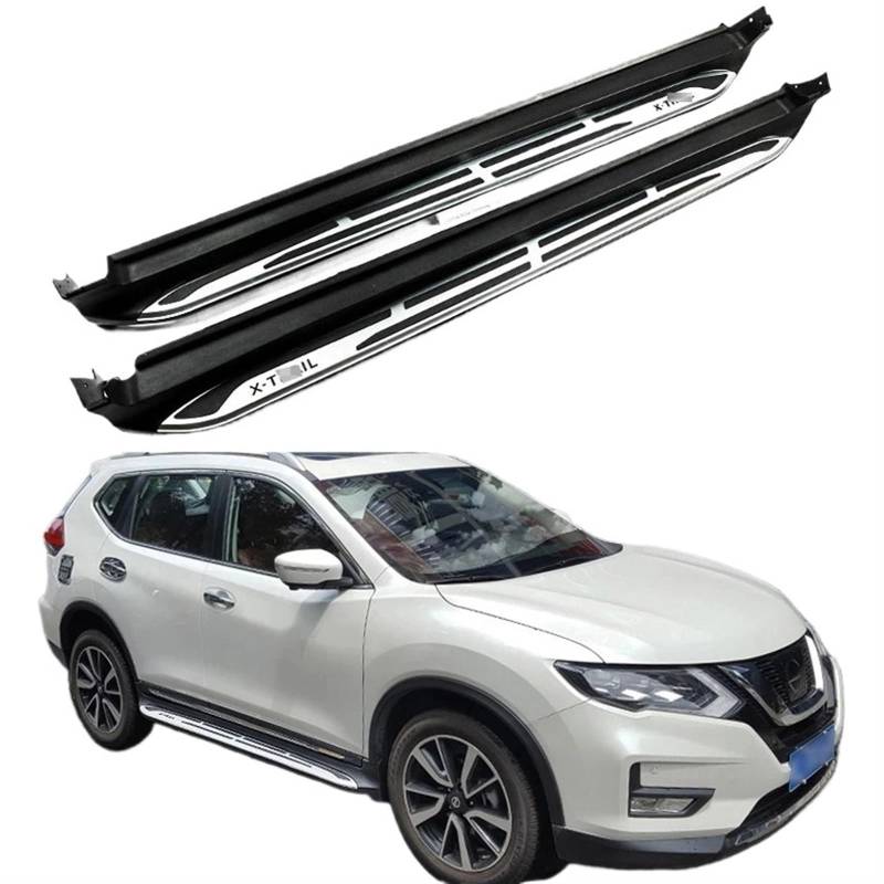 Seitenstufen-Trittbrett-Seitenleiste fürs Auto, kompatibel mit Nissan X-Trail Rouge 2014–2020, Aluminiumlegierung + ABS, verlängerte verbesserte Halterung, langlebig. von HTAQYU