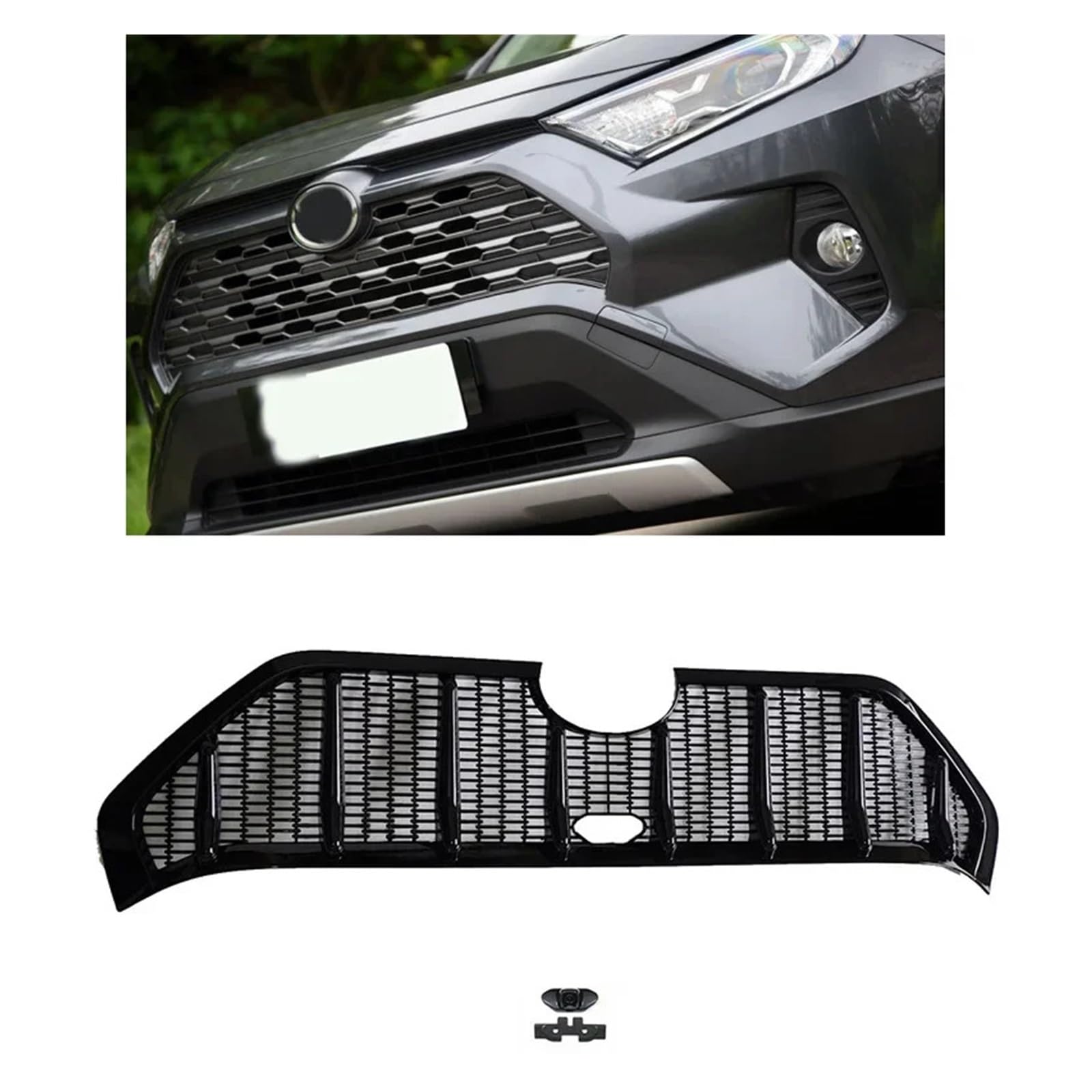 Vorne Mitte Kühlergrill Grills Mesh Abdeckung Trim for Toyota Rav4 Limited/LE/XLE/Hybrid 2019 2020 2021 2022 2023 2024 Auto Zubehör(1 Hole Black) von HTAQYU