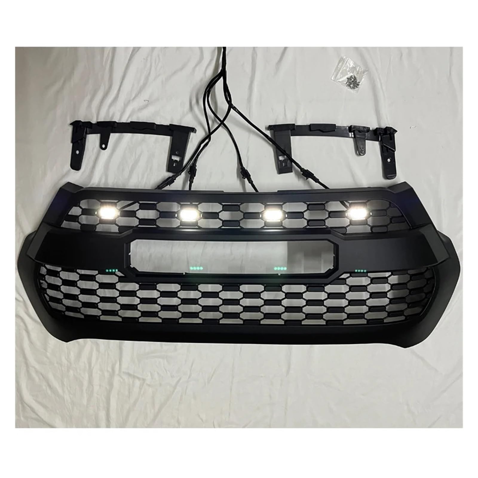 Vorne Racing Grill Kompatibel for Toyota Hilux Revo 2021 2022 2023 Zubehör Mit LED Raptor Kühlergrill Abdeckung Schwarz Stoßstange Maske Mesh(White LED) von HTAQYU