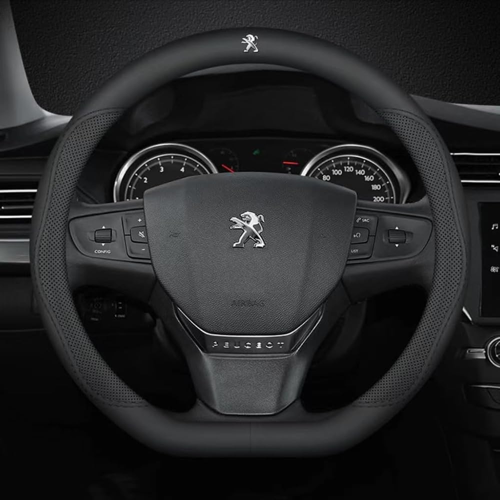 Auto Lenkradabdeckung, für Peugeot 208 2015-2019 Anti Rutsch langlebiger Lenkradschutz Autozubehör Innenraum Lenkradbezug Zubehör,A von HTGRBEFDG