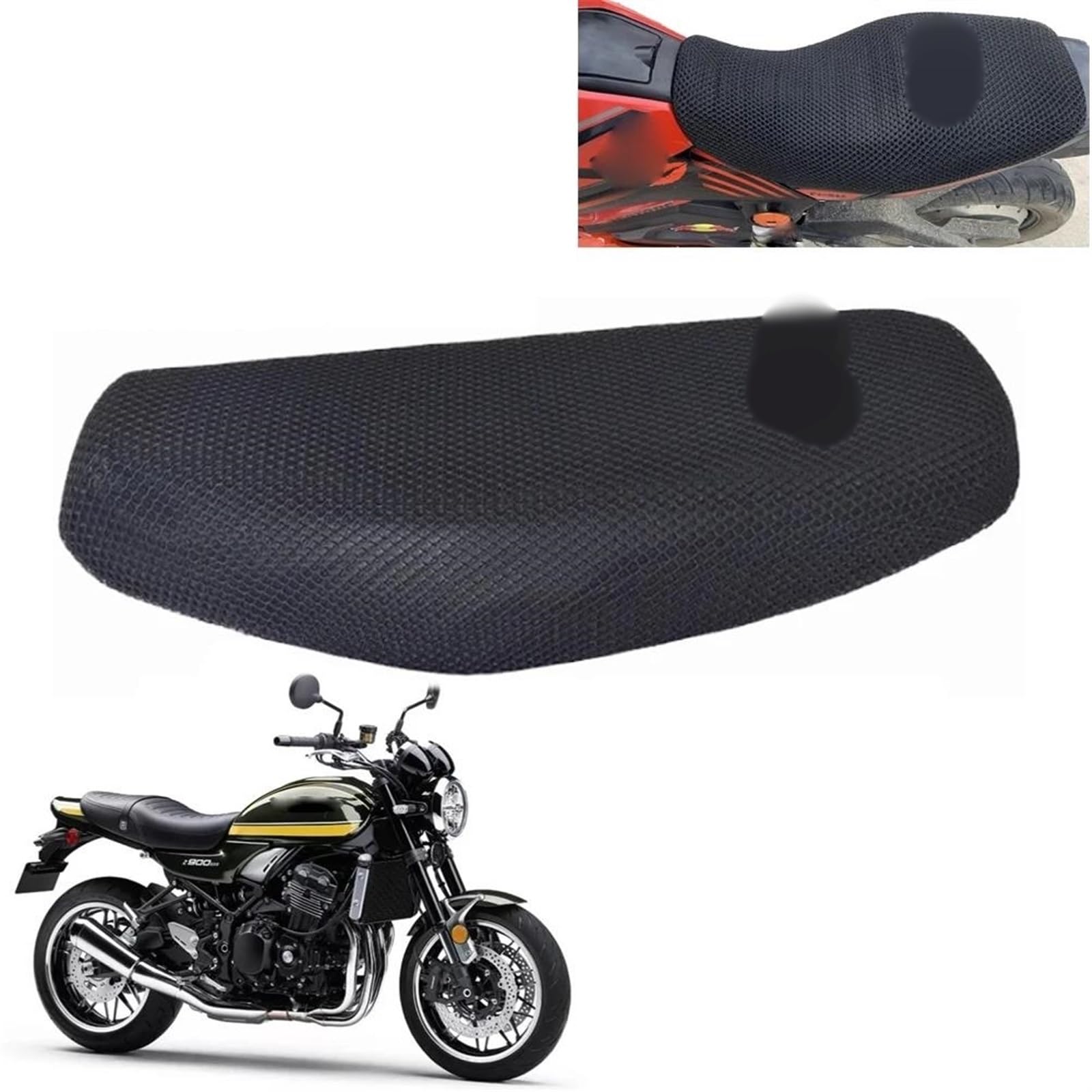 HTRHHNF Motorrad 3D Atmungsaktive Sonnenschutz Mesh Schutz Kissen Für Kawasaki Z900RS Nylon Stoff Sattel Sitz Abdeckung von HTRHHNF