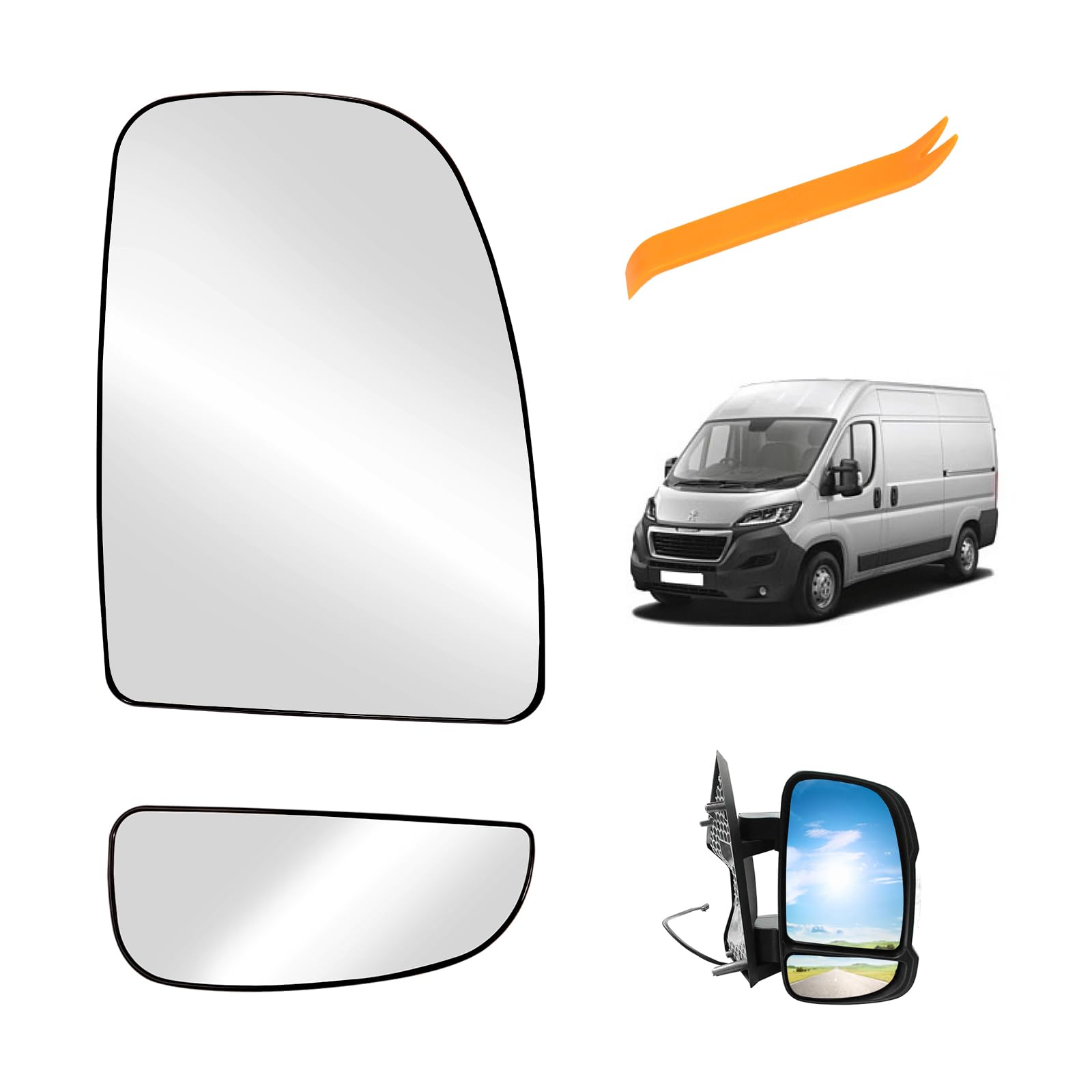 Spiegelglas Ersatz für Ducato Jumper Boxer Movano C 2006-2023 Beheizbar Konvex Ersatzspiegelglas Außenspiegel Glas Links Fahrerseite Asphärisch Rückspiegelglas Umkehrlinse Rückfahrglas Spiegel(Rechts) von HTTYHT